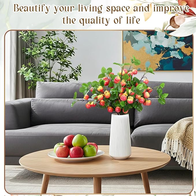 10 Pcs 27.56 Inches Artificial Fake Apple Branches Realistic Tall Apple Bouquets Tree Branch with Long Stem and Green Leaves Fruit Plant for Home Office Vase Filler Shop