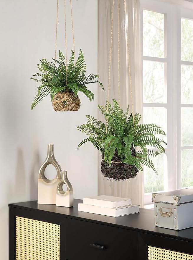 Blanca Rosana Artificial Boston Fern Plants Bushes Faux Plants Shrubs Greenery for House, Office, Garden, Inddor and Outdoor Decor (Standard)