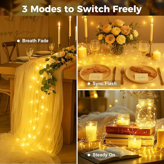 12 Pack Fairy Lights with Timer Battery Operated, 3 Modes 7ft Mini Twinkle Lights Waterproof, 20 LED Bulk String Light for Mason Jars Christmas Decoration Wedding Table Centerpieces,Warm White