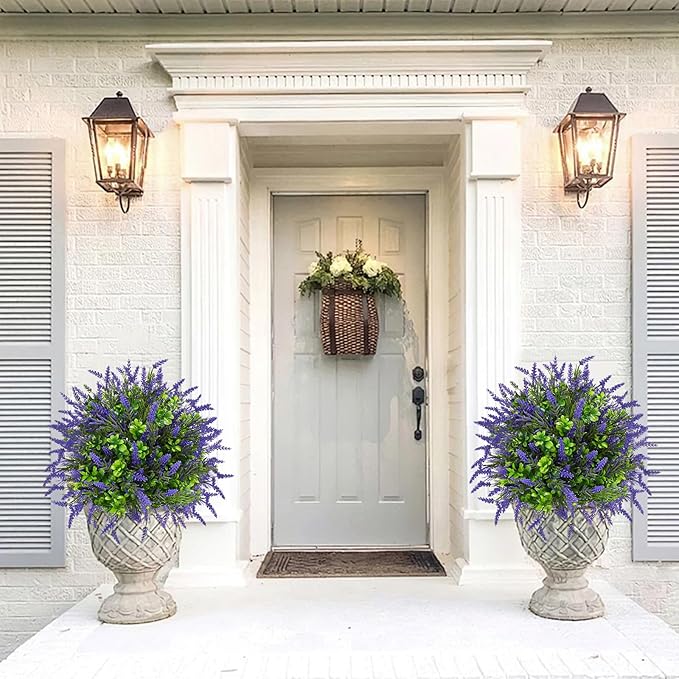 ENVEN Artificial Topiary Lavender Ball Tree Outdoor Plants with Ground Spike 22"- UV Resistant Faux Shrubs, Eucalyptus Fake Plants for Indoor & Garden, Yard, Porch, Patio Decor