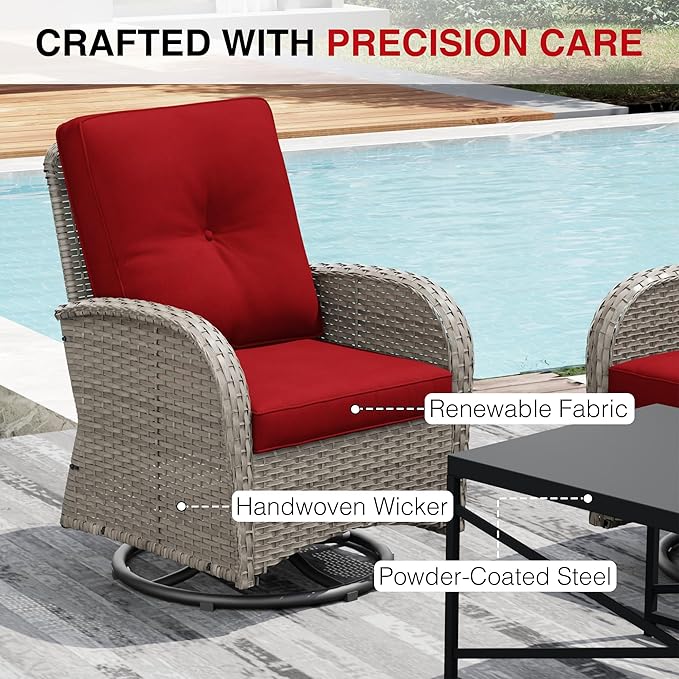 Joyside Wicker Patio Furniture Set, 6 Piece Outdoor Furniture Set with Thickened Cushions, High Back, Deep Seating, Wide Armrest, Outdoor Swivel Rocker Chairs for Porch, Deck