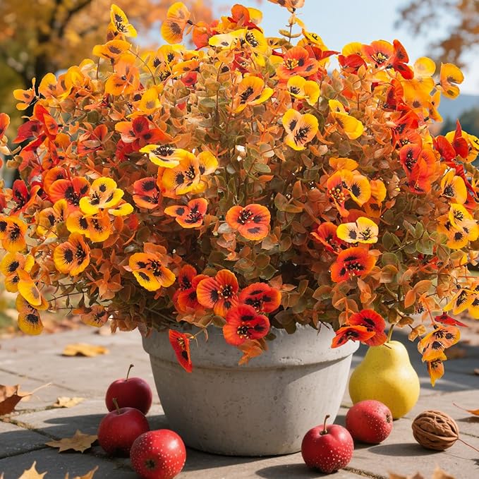 Grunyia 12 Bundles Artificial Flowers Outdoor Fake Fall Flowers for Outside Decoration UV Resistant Plastic Faux Plants for Garden Window Porch Balcony Fall Wedding Thanksgiving Decor(Mix)