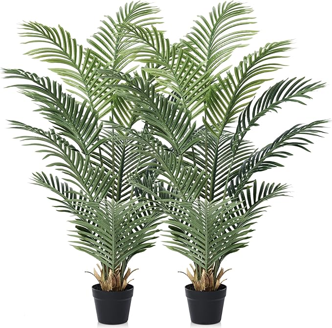 VeriNatural Artificial Palm Tree 4FT Tall Palm Trees UV Resistant Fake Plant Large Potted Faux Tropical Areca Palm Floor Plants for Indoor Outdoor Home Living Room Porch Patio Decor 2 Pack, VN125