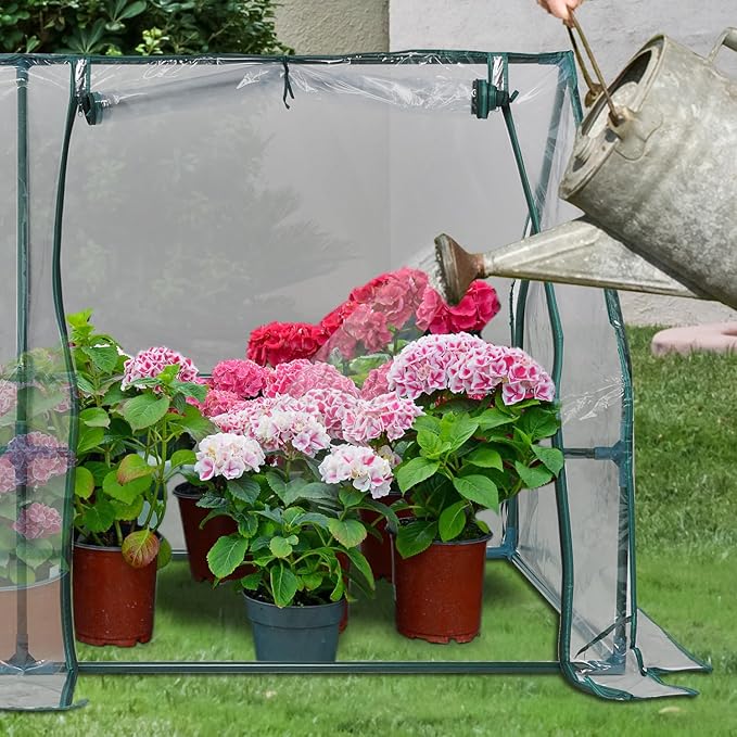 Aoodor 9 x 3 x 3 ft Mini Greenhouse with 3 Zipper Doors, Water-Resistant, UV-Protected for Flowers, Vegetables, and Herbs, Transparent