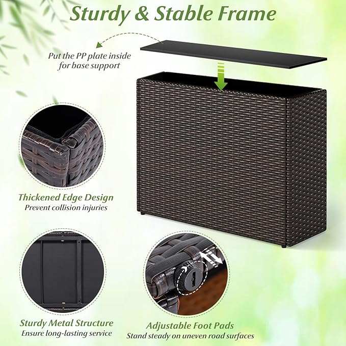 Giantex Set of 2 Wicker Raised Garden Bed, 32”x11”x24”, Rectangular Garden Planter Box w/PE Rattan, Liner Fabric, Wicker Patio Elevated Raised Bed for Vegetable Flower Herb Porch Balcony