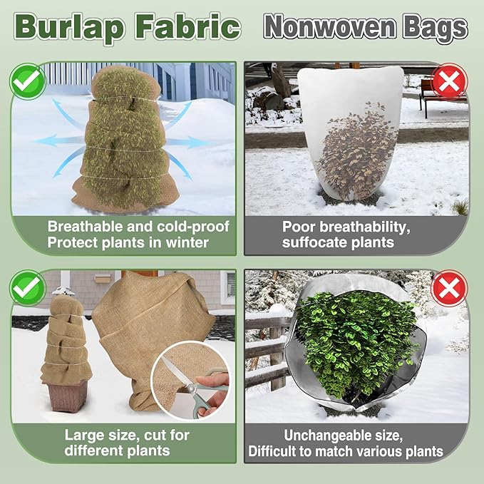 ANPHSIN 30ftx23.6in Natural Burlap Plant Covers Freeze Protection - Winter Frost Blankets Cloth Fabric Roll for Outdoor Bushes Trees Potted Plants Cold Weather
