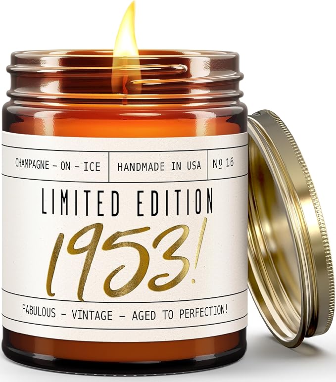 73rd Birthday Gifts for Women - 'Limited Edition 1953' Soy Candle, w/Champagne on Ice I 73rd Birthday Gift for Her Ideas I 9oz Reusable Jar, 50Hr Burn, Made in USA