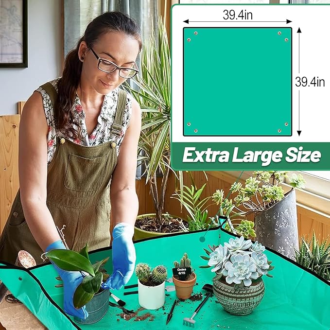 44pcs Small Gardening Tools Gifts for Women Beginners - Garden Hand Tools Set for Indoor Succulent Bonsai Plants Transplanting, Included Bag/Repotting Mat/Shovel/Labels, Green