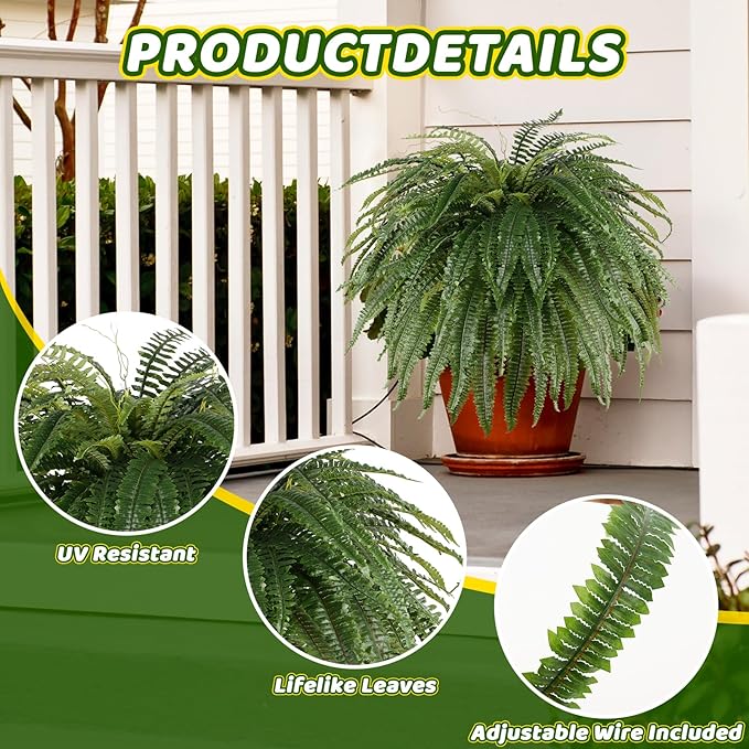 Arlpch Single Silky 50" Artificial Fern Plant, Large Fake Fern with 100Fronds, Realistic Faux Boston Fern Bush for Outdoors & Indoor, Silk Greenery for Planter, Garden, Office, Home Décor
