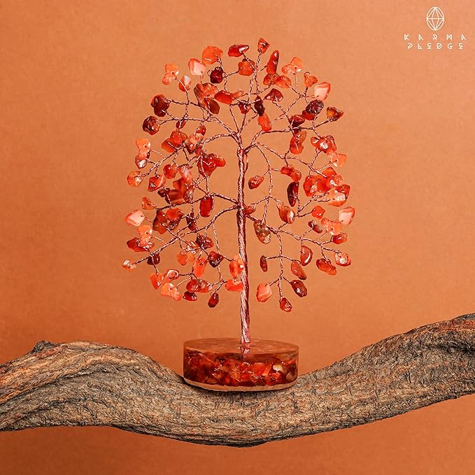 Crystal Tree for Home and Office Decor, Carnelian Chakra Healing Stones Handmade Feng Shui Bonsai Tree of Life for Positive Energy, Money, Good Luck, Christmas Decor, Birthday Gifts for Women, Mom