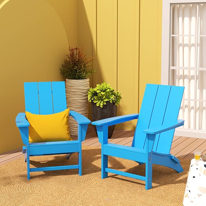 WestinTrends Ashore Modern Outdoor Folding Adirondack Chair (Set of 2), Pacific Blue