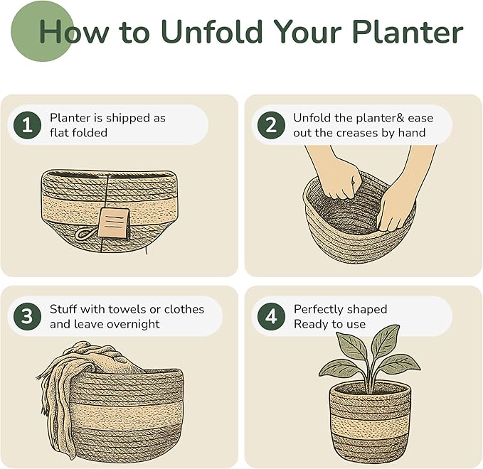 Jute Planter Basket-Woven Jute Rope Covers for Decorating Indoor/Outdoor Succulents, Small Plant Pots-Set of 2-Multi-Purpose Storage Bins 6.5 Inches - Modern Style Décor- Brown