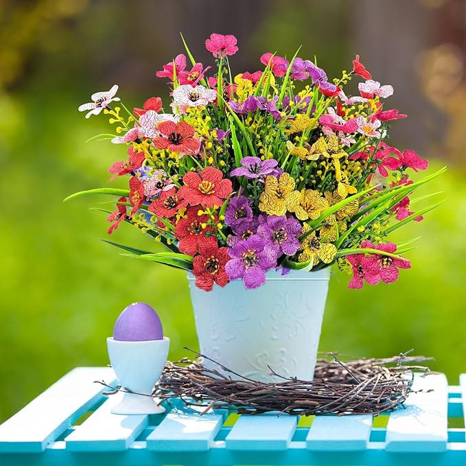 Carfoeny10 Bundles Artificial Flowers for Outdoors, UV Resistant Fake Wildflowers Bulk, Vibrant Faux Plants for Window Box, Hanging Baskets, Porch, Garden and Cemetery Grave Decorations (Mixed Colors)