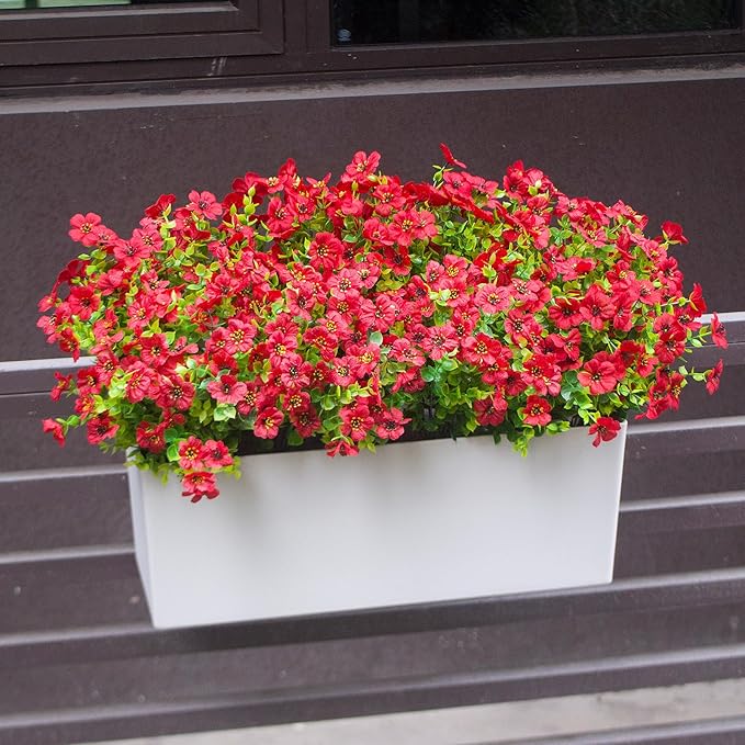 HIFORESTAR Red Artificial Outdoor Flowers 12 Bundles Silk Fake Daisy Plants Outside Realistic Garden Decor for Patio, Yard, and Landscaping (Red Daisy)