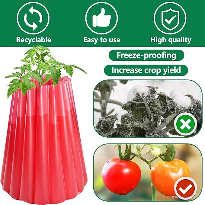 Adnee 10 Pack Water Filled Plant Protectors-19 x 17 Inch Reusable Wall of Water Plant Covers for Tomato Plants-Red Blue Early Season Insulating Plant Protective Cover for Outdoor Winter Freeze
