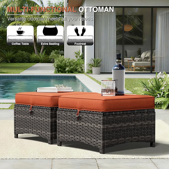 Joyside 7 Piece Wicker Patio Furniture Set, Rattan Patio Chairs with High Back, Deep Seating, Wide Armrest, Thickened Cushions, Outdoor Furniture for Deck, Porch Use