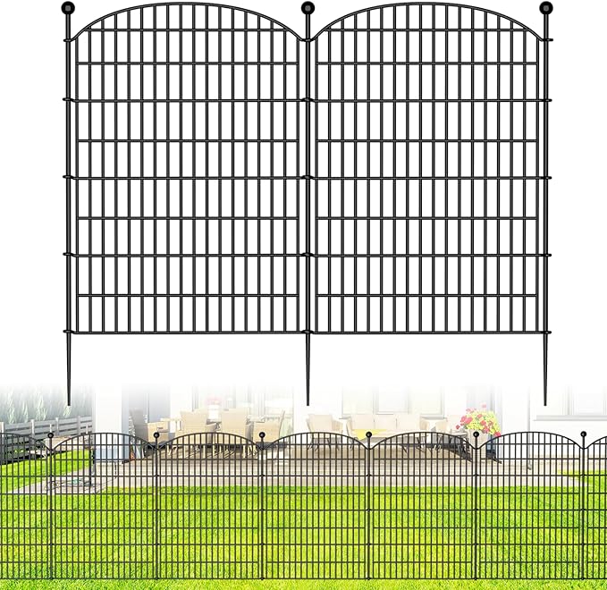 No Dig Decorative Garden Fence 5 Panels, 40 in (H) x 11.8 ft (L), Dog Fence Outdoor for Yard, Rustproof Metal Animal Barrier Ground Stakes Fencing for Garden, Patio, Flower Bed