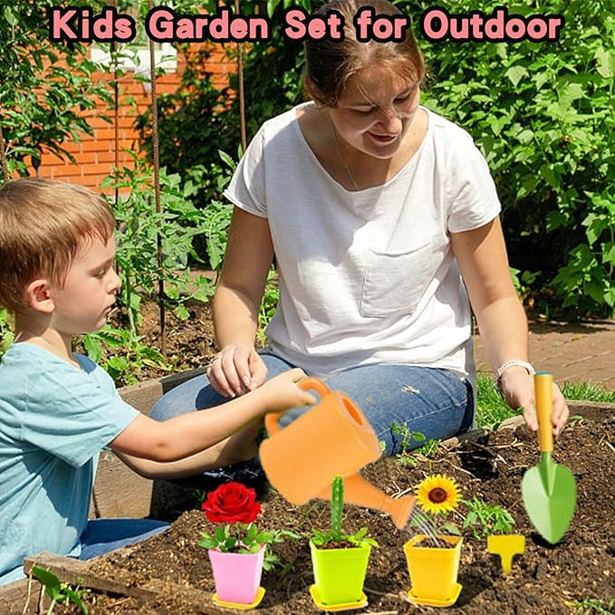 Hummigoo Kids Gardening Tools Set, 13 Pcs Gardening Kit with Apron & Tote Bag, Outdoor STEM Toys, Gardening Gifts for Toddlers Ages 3-7