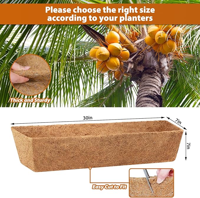 Legigo 4 Pack 30 Inch Square Coco Liners Planter Baskets Liner- Natural Coconut Coir Fiber Liner Replacement, Window Box Liners Trough Coconut Liners for Wall Planter Garden Deck Fence Flower Baskets