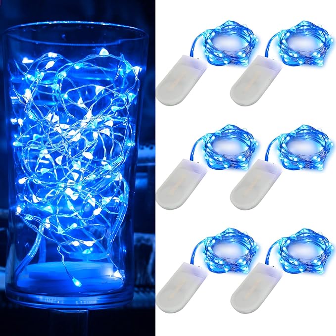 OakHaomie 6 Pack Fairy Lights Battery Operated No Remote LED Starry String Lights 30 Micro Starry LEDs on 10ft Copper Wire Light for DIY Wedding Centerpiece Table Decorations (Blue)