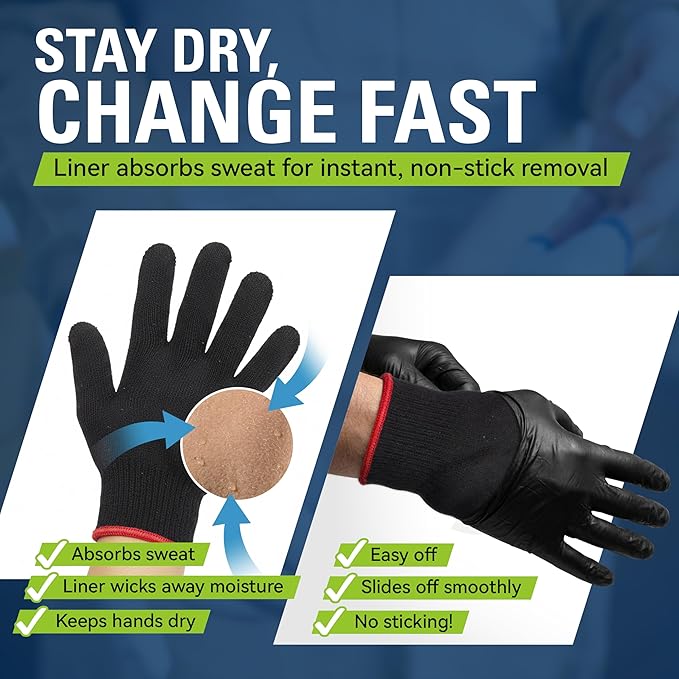 BBQ Gloves Heat Resistant - 6 Cotton Liners, 100 Food Grade Disposable Nitrile Gloves for Safe Cooking and Grilling