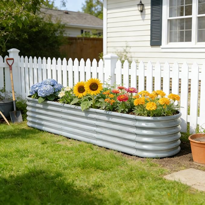 2-Pack Galvanized Raised Garden Bed 8x2x1.5 ft, 17" Tall Planter Boxes Outdoor, Zn-Al-Mg Metal Raised Beds for Gardening Fruit Vegetable, Modular Flower Bed for Outdoor Plant-Brooklyn Grey