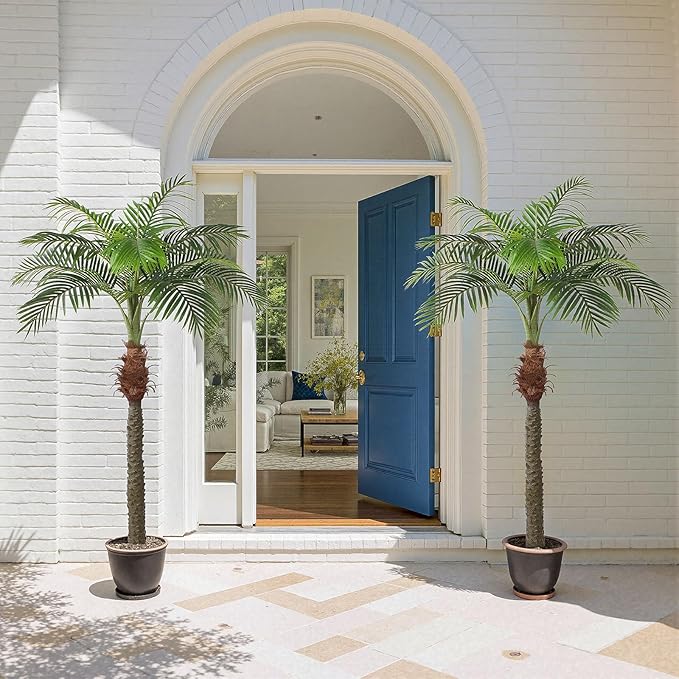 YEPDIN 2 PCS Fake Palm Tree 7 FT,Tall Artificial Palm Trees for Outdoor Indoor Decor,Faux Phoenix Palm Plants for Outside Patio Pool Coastal Home Office Living Room