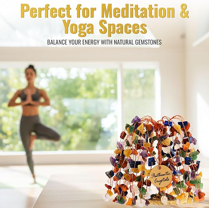 7 Chakra Healing Crystal Tree of Life, Home and Office Desk Décor, Feng Shui Money Bonsai Trees for Postive Energy, Wealth, Good Luck, Protection, Spiritual Gifts, Reiki Healing Crystals and Stones