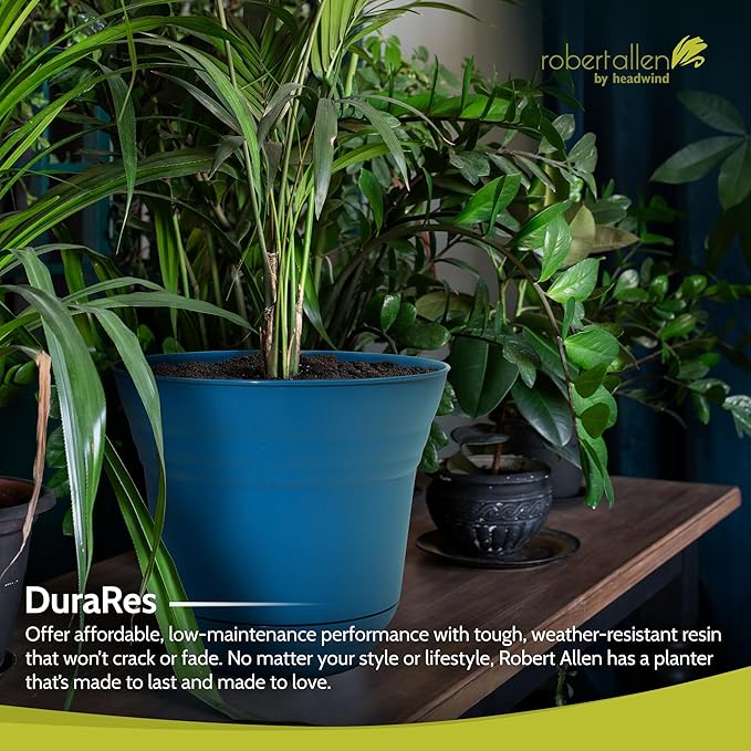 Headwind Traverse Planters – 14" 2 Pack Plastic Plant Pot in Sapphire Blue - Indoor & Outdoor Pots for Plants with Drainage - Decorative Plant Pot, Flower Pots Outdoor for Garden by Robert Allen