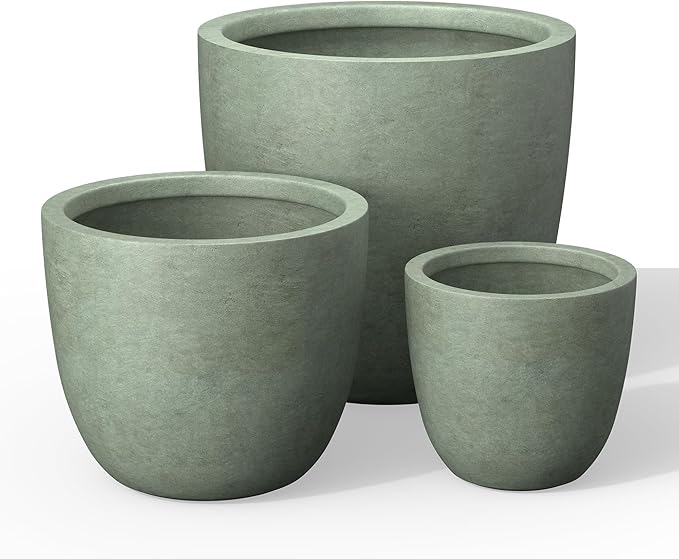 Kante Round Concrete Planter Set of 3, Large Outdoor Indoor Plant Pots with Drainage Hole, 10/14/18-Inch Diameter Flower Pots for Patio, Garden and Home, Mint Green