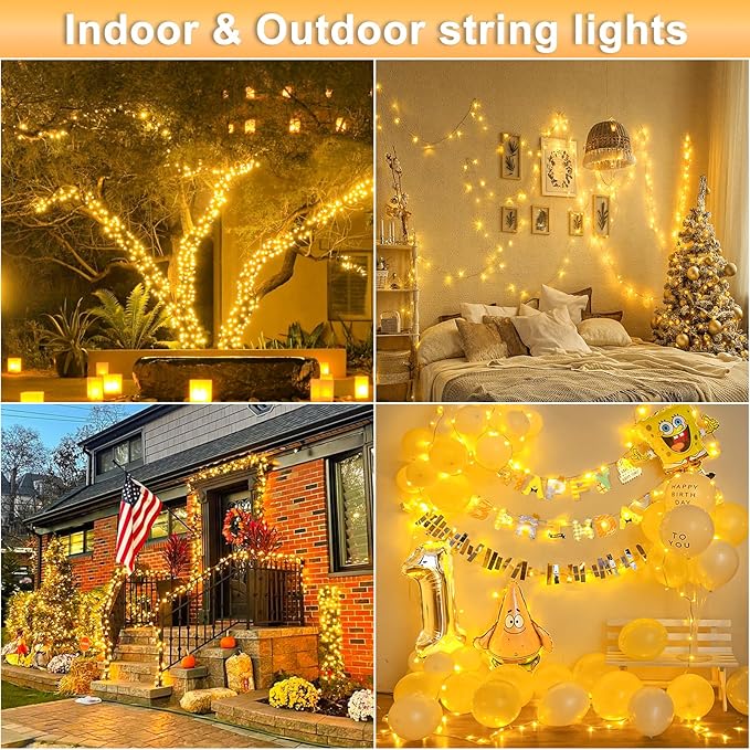 82ft 250 LED Christmas Lights Outdoor Warm White String Lights 8 Modes Clear Wire, Connectable Twinkle Fairy Light Plug in for Indoor Bedroom Wedding Tree Decorations