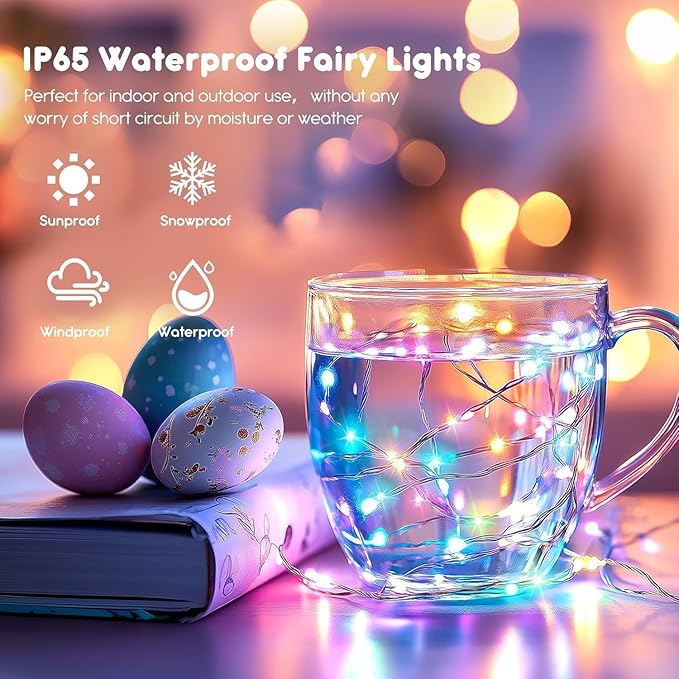 6 Pack Easter Fairy Lights Battery Operated - 7ft 20 LED Copper Wire Mini colorful String Light Firefly for Mason Jars DIY Crafts Christmas Wedding Party Centerpiece Table Easter Decor,Multicolor