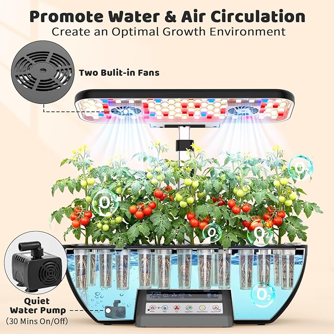 Hydroponics Growing System Kit, 17 Pods Indoor Herb Garden with Grow Light, Smart Water & Air Circulation with 2 Fans, Auto Timer, 10L Water Tank, Perfect Indoor Gardening System Gifts (Black)