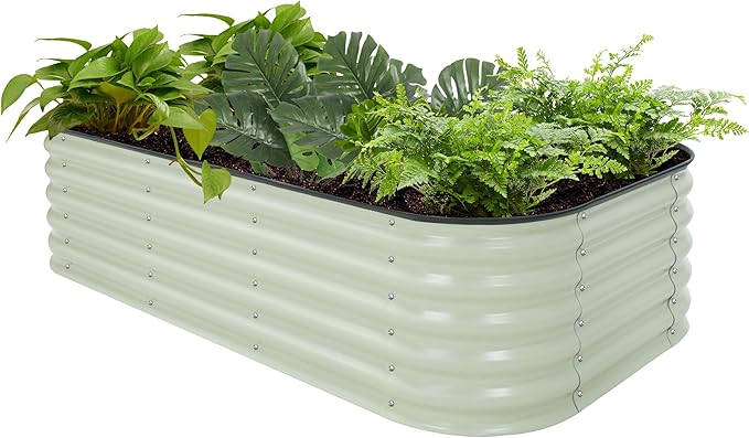 BlueWish 8x2x1.4FT Galvanized Raised Garden Bed, 17" H Raised Bed Outdoor for Plants, 9 in 1 Raised Garden Bed Kit, Metal Planter Box for Vegetables Flowers, Beige