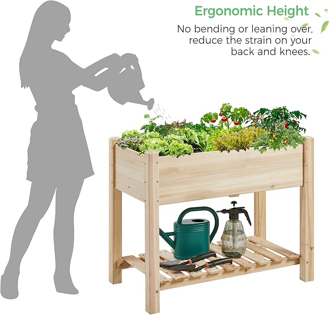 Topeakmart Raised Garden Bed Elevated 2 Tiers Wood Planting Bed Above Ground Planter Box for Vegetables Flowers Herbs Yard Outdoor, 34x18x30in