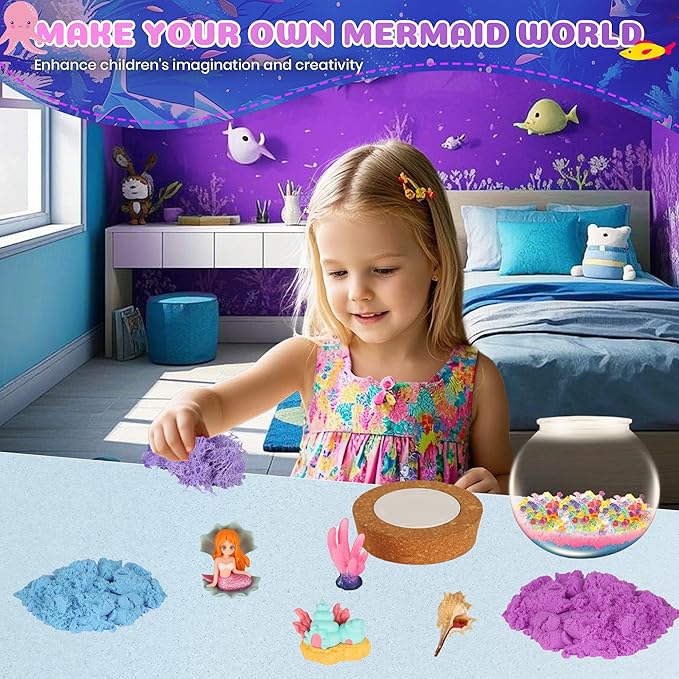 Mermaid Terrarium Crafts Kit for Kids: LED Night Light-Up DIY Toys with Remote – Fun Birthday Gifts for Girls Ages 5 6 7 8 9 10 Years Old – Creative Arts & Crafts Activity Set