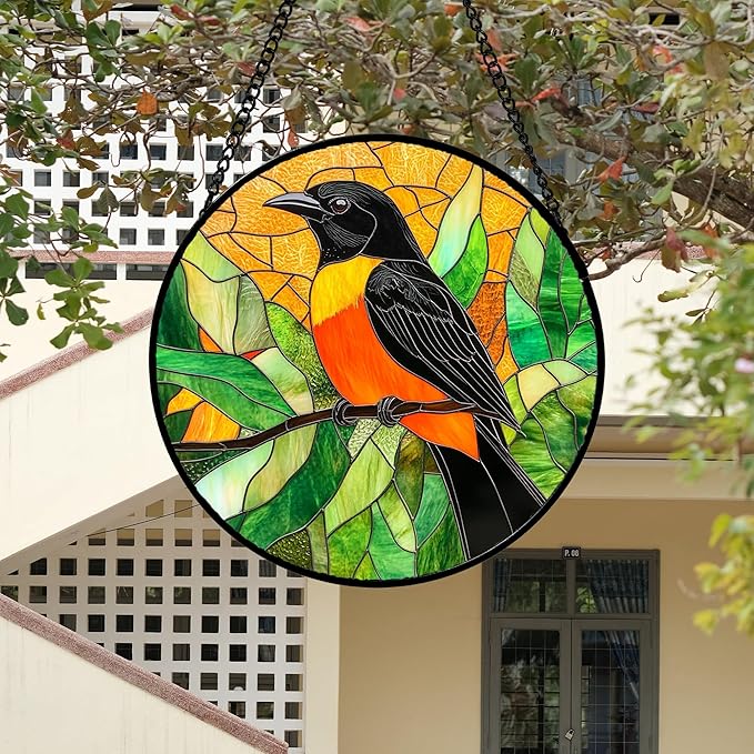 DASTOLL Stained Glass Window Hanging 4 Pcs Set Birds 7.8" - Cardinal Blue Jay Suncatcher Door Garden Sun Catcher Decor Birthday Christmas for Bird Lovers Mom Woman Nana Men