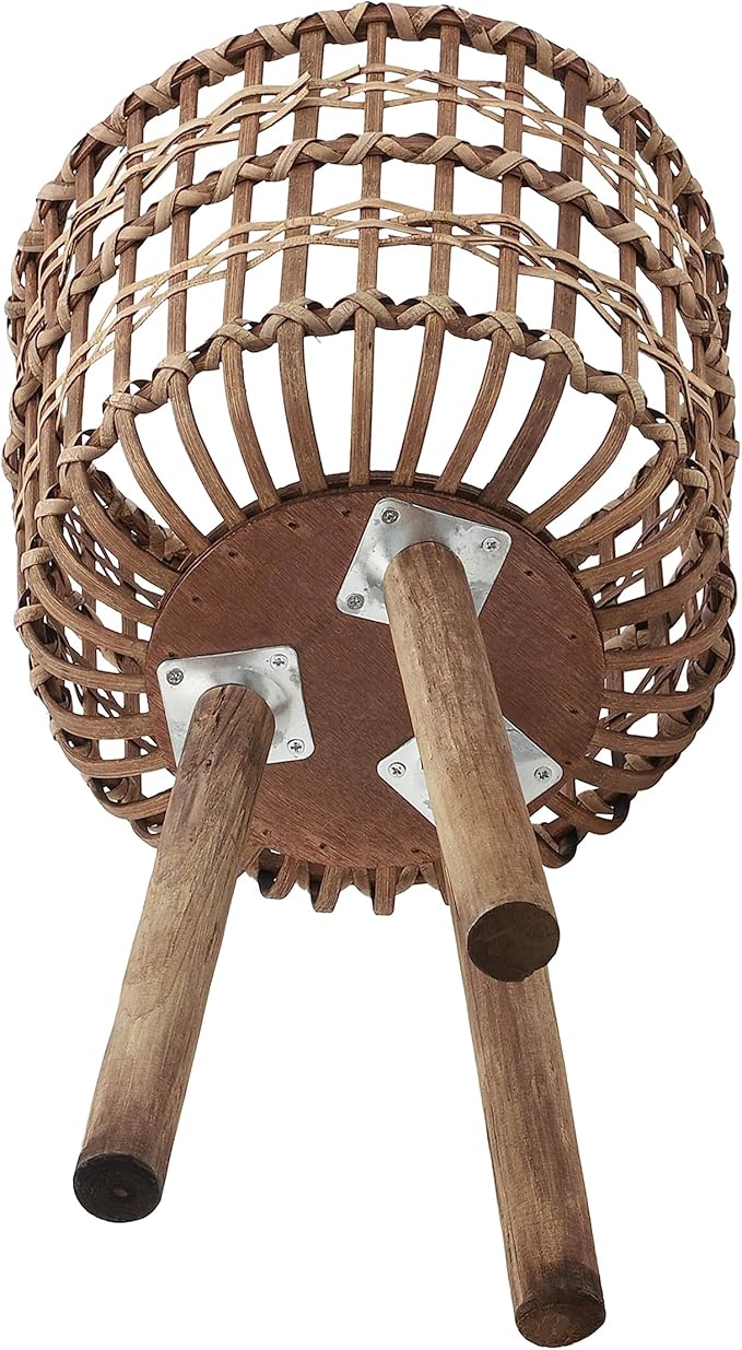 Sagebrook Home Set of 3 Wooden Planter Stands Bamboo Decorative Flower Pots for Indoor Outdoor Use, Rustic Woven Plant Holders with Legs for Home & Garden Decor, 19", 22"& 26" H