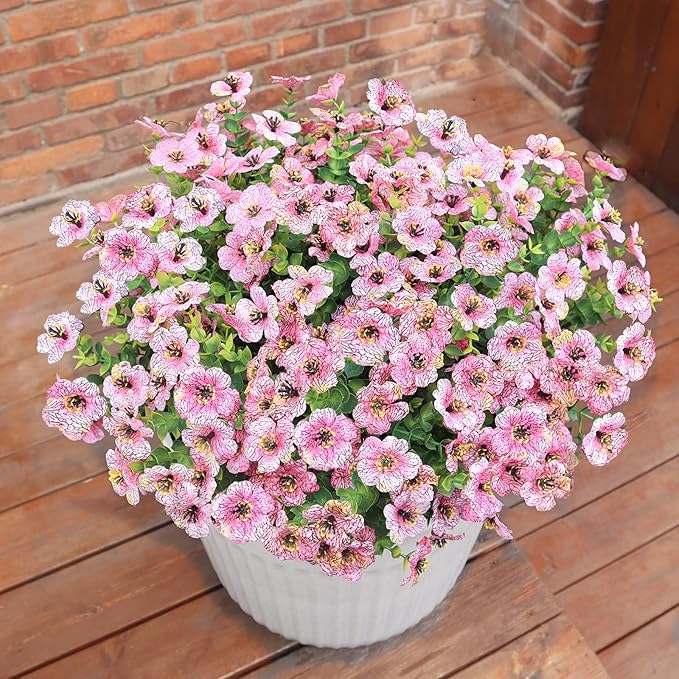 BCBLF Faux Flowers for Outdoor Planters, Artificial Flowers for Outdoors, 12 Bundles Outdoor Indoor Uv Resistant, Artificial Flowers for Decoration, Pink, Silk Faux Spring Flowers for Outside