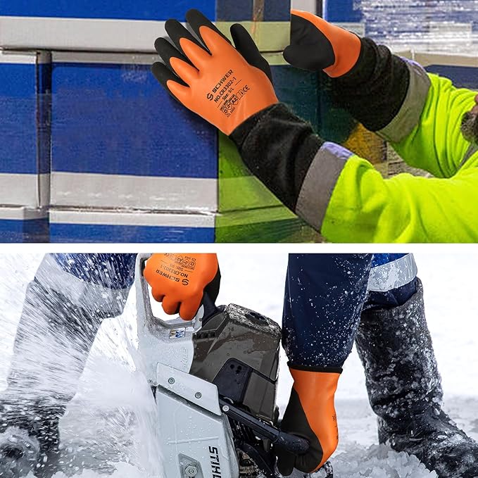Schwer 2 Pairs 100% Waterproof Winter Work Gloves, ANSI A2 Cut Resistant Freezer Gloves for Outdoor Cold Weather Keep Hands Warm, Thermal Insulated Gloves for Shoveling Snow, Ice Fishing, L