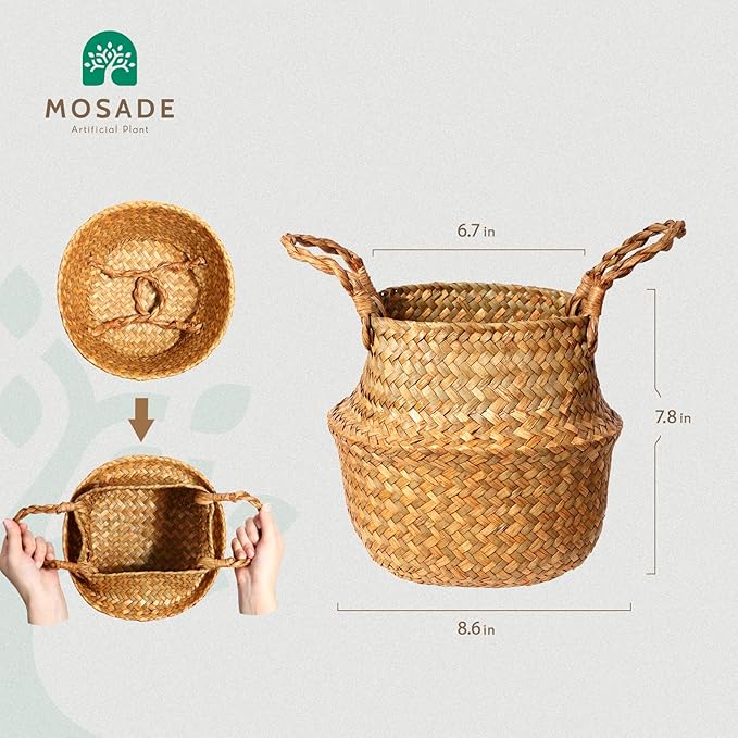 MOSADE Artificial Palm Tree 28Inch Fake Potted Areca Palm Plant with Handmade Seagrass Basket, Perfect Faux Tree Home Décor for Indoor Outdoor Office Porch Balcony Bedroom Bathroom Gift