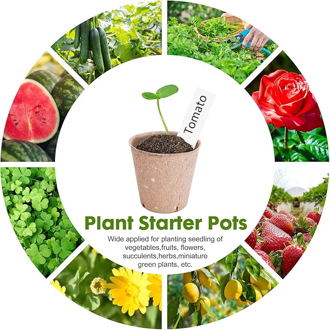 ARGCONNER Peat Pots for Seedlings 3.15 Inch, Biodegradable Round Seed Starter Pots with 10 Plant Labels for Garden Germination, Nursery Pot with Drainage Holes (40 Pack/3.15 Inch)