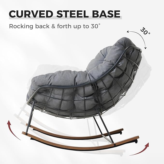 Grand patio Outdoor Rocking Chair with 2 Cushions, E-Coated Modern Cozy Lounge Rocker Chair with Cushion for Balcony Porch Patio, Gray & Houndstooth