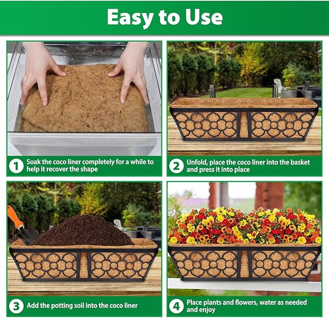 Legigo 2 Pack 30 Inch Square Coco Liners Planter Baskets Liner- Natural Coconut Coir Fiber Liner Replacement, Window Box Liners Trough Coconut Liners for Wall Planter Garden Deck Fence Flower Baskets