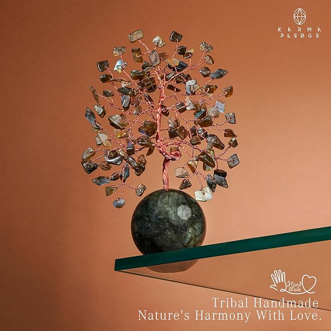 Crystal Tree of Life Home and Office Decor Gifts for Women, Labradorite Chakra Healing Stones Feng Shui Bonsai Tree for Positive Energy, Money, Good Luck, Christmas Decor, Birthday Gifts for Mom
