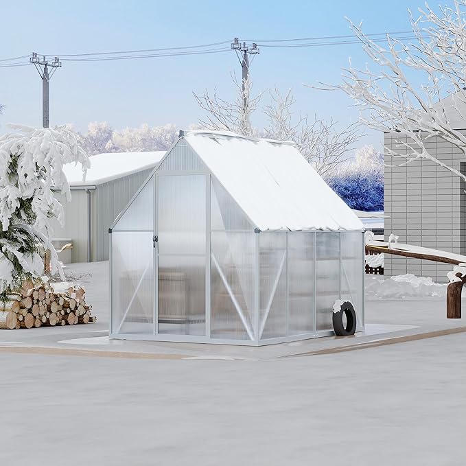 6X7 ft Polycarbonate Greenhouse with Aluminum Frame, Polycarbonate Greenhouse for Outdoors, Greenhouses with Ventilation, Aluminum Large Walk-in Greenhouses for Outside