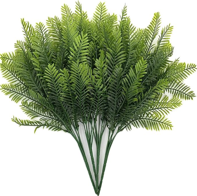 PASYOU Artificial Boston Fern Plants Decor, Fake Shrubs Greenery Leaves Plant Bamboo UV Resistant for Outdoors Indoor Hanging Planter Front Porch Garden Farmhouse Decoration 4 Pack