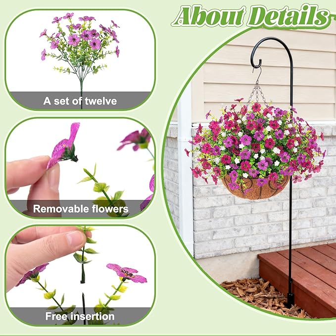 Artificial Fake Flowers Basket for Spring Outdoor Decor, Faux Mums Floral Hanging Plant for Summer Outside Decor, Silk Daisy with Eucalyptus Leaves for Home Patio Garden