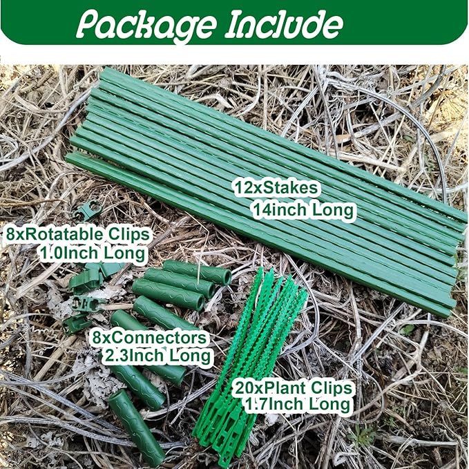Garden Stakes Kit:14 Inch 48 Pack, Plant Sticks Supports & Accessories for DIY 4ft, 5ft, 6ft, 7ft Stakes for Tomato, Vegetables, Indoor & Outdoor Gardening Supplies (48, Green)