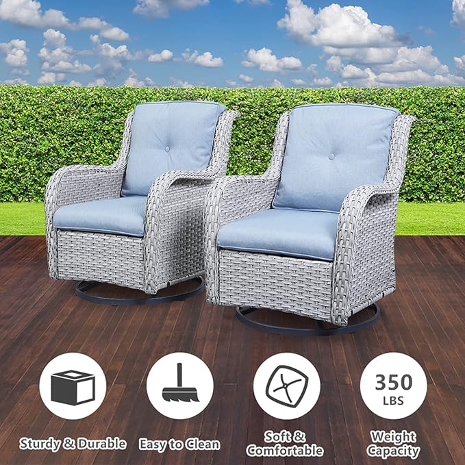 Belord Outdoor Furniture Wicker Conversation Sets - 7 Piece Patio Rattan Furniture Sets with Swivel Rocker Chairs Outdoor Sofa for Porch Deck Backyard Light Grey/Baby Blue